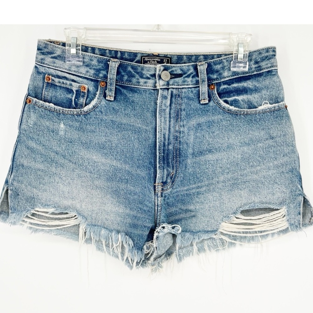 Abercrombie & Fitch Annie High Rise Blue‎ Distressed Jean Shorts 27 / 4